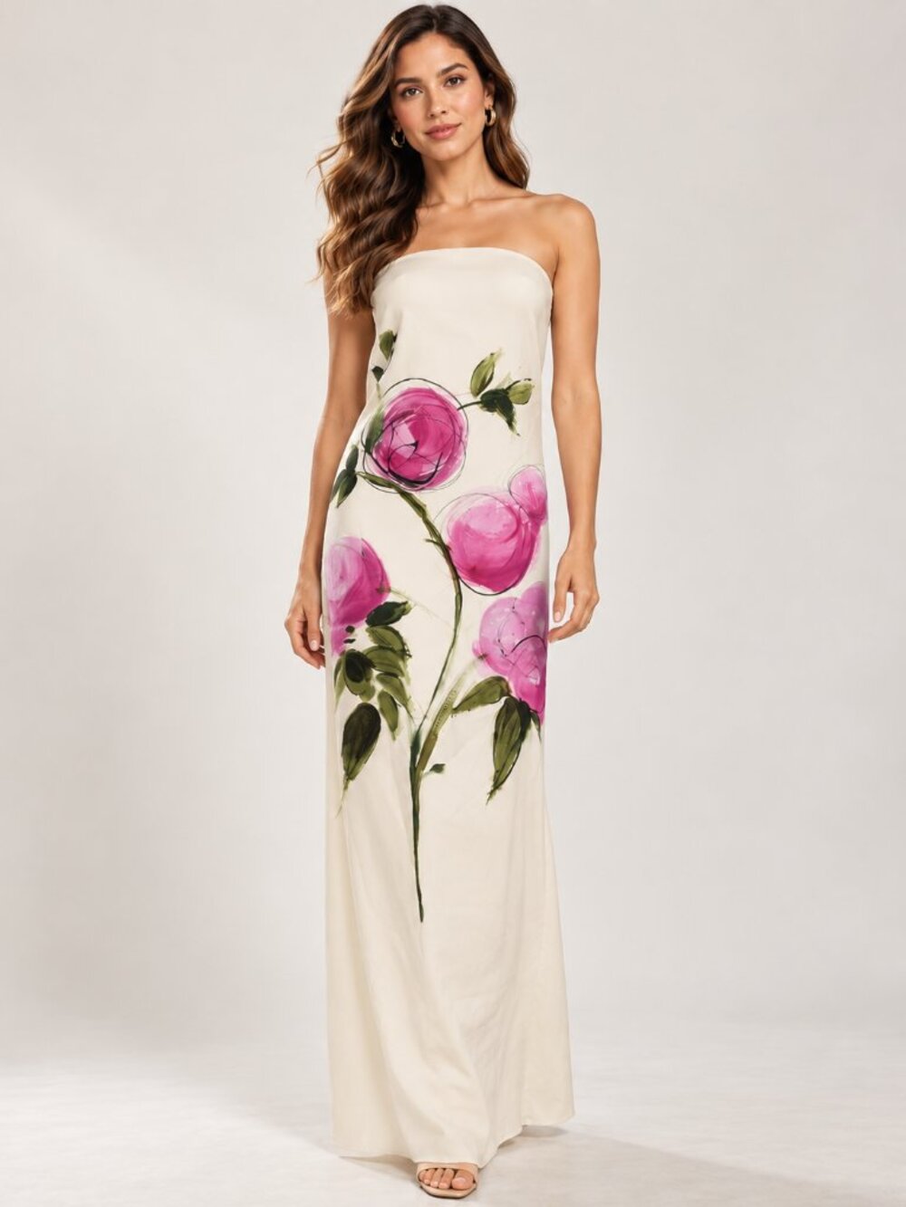 Oscar de la Renta Strapless Floral Virgin Wool Maxi Dress Size 8